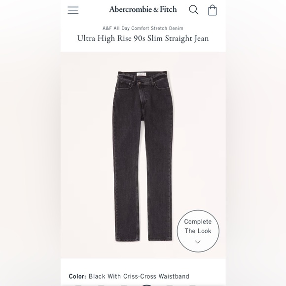 Black 90s slim straight ultra high rise jeans with criss cross button. - Picture 1 of 2